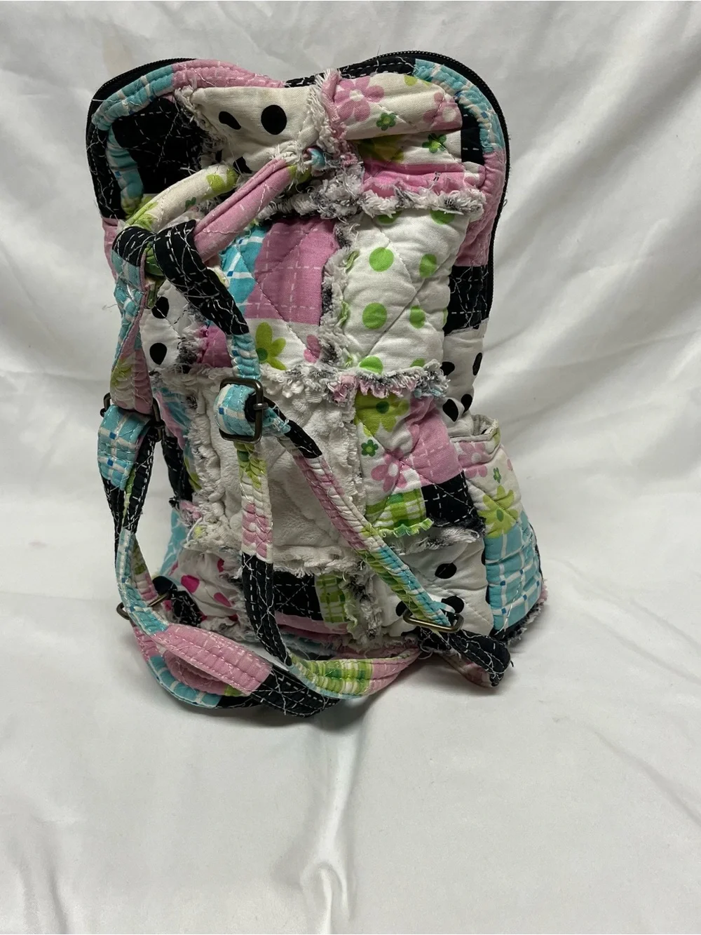 Patchwork Quilted Pink & Black Letter H Backpack
